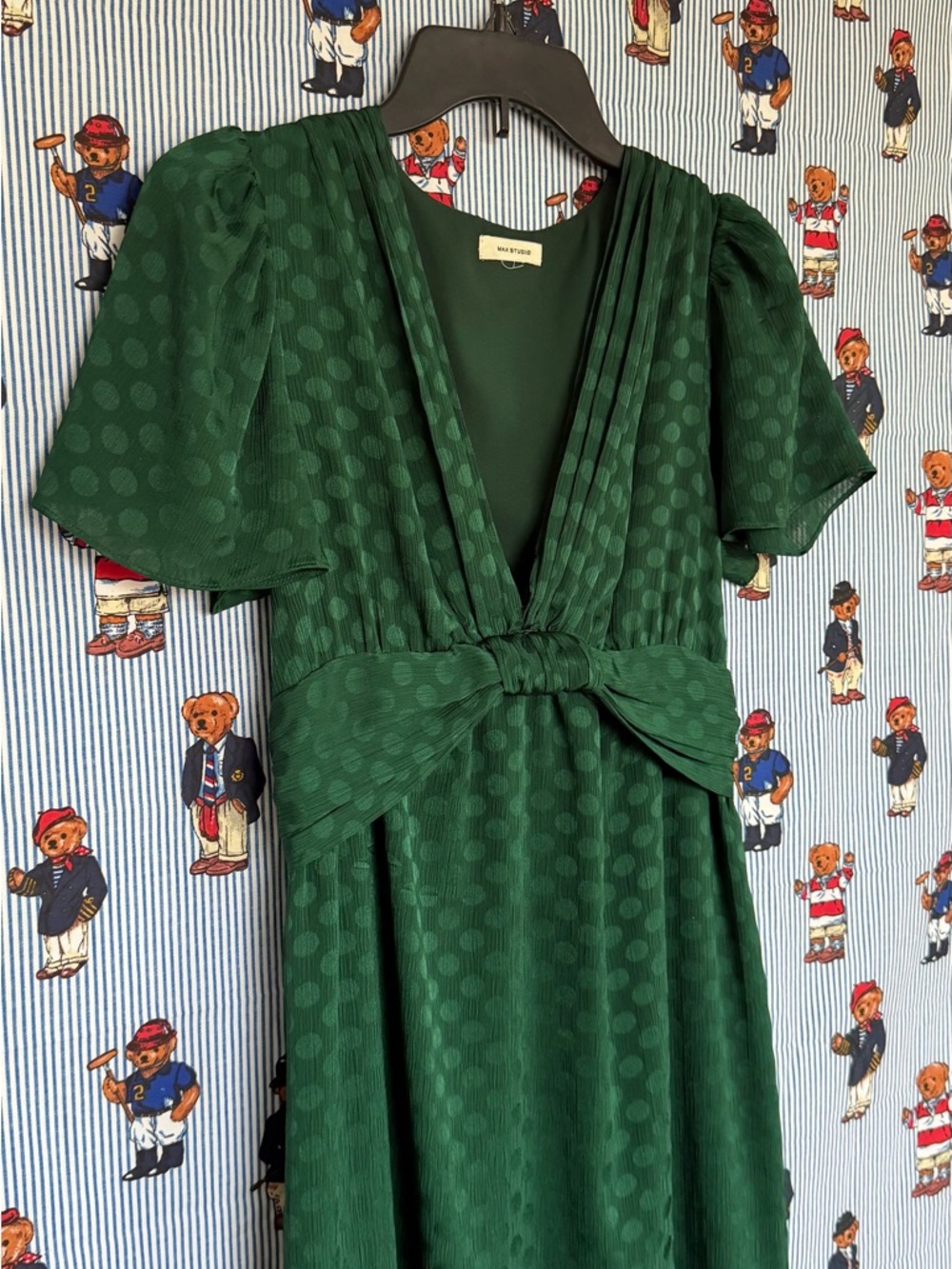 Max Studio Green Midi Dress with Knot Waist